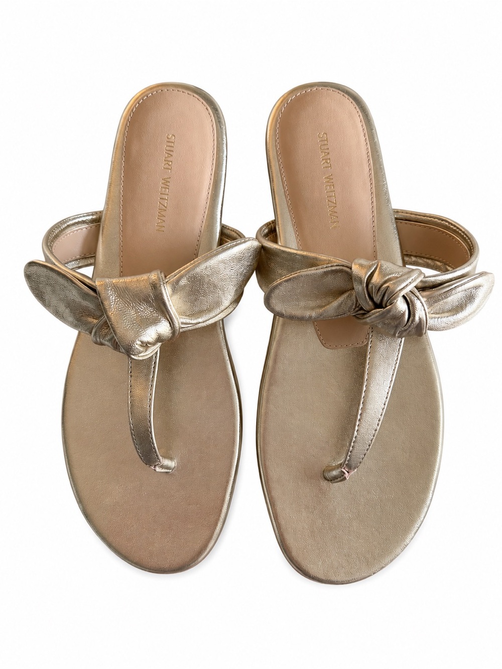 Stuart Weitzman Metallic Gold Knotted Toe-Post Sandals